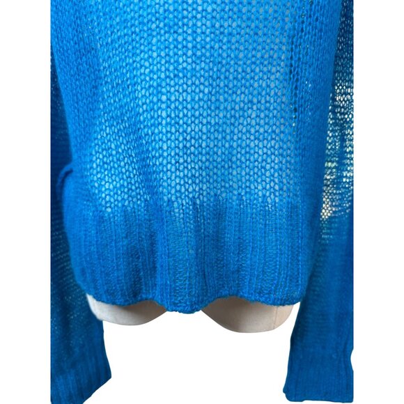 ZARA Small Open-Knit Sweater Sheer Teal/Blue Wool & Polyamide Blend - Picture 5 of 14